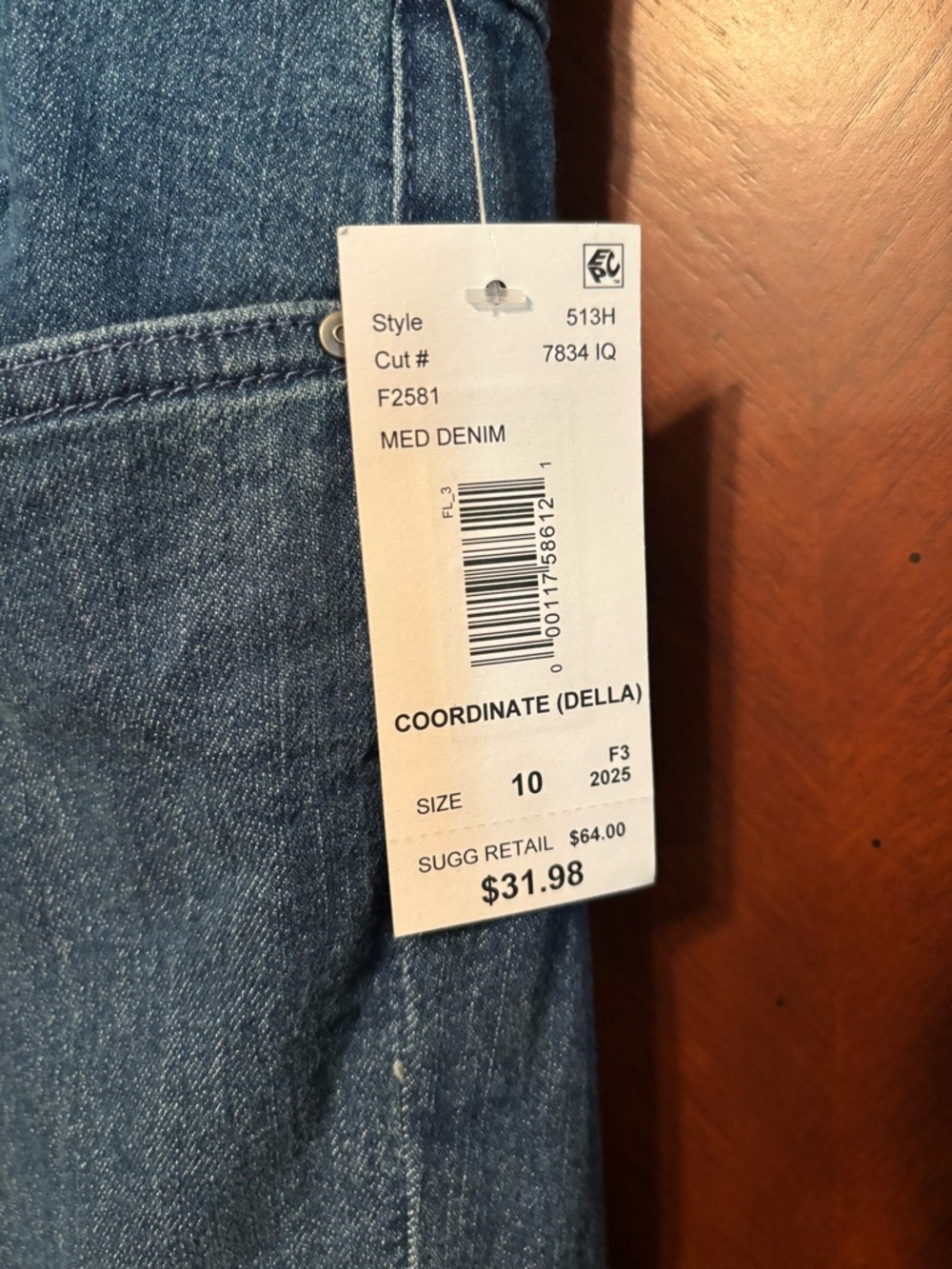 Embroidered Hem Denim Leggings - Blue - Picture 2 of 4